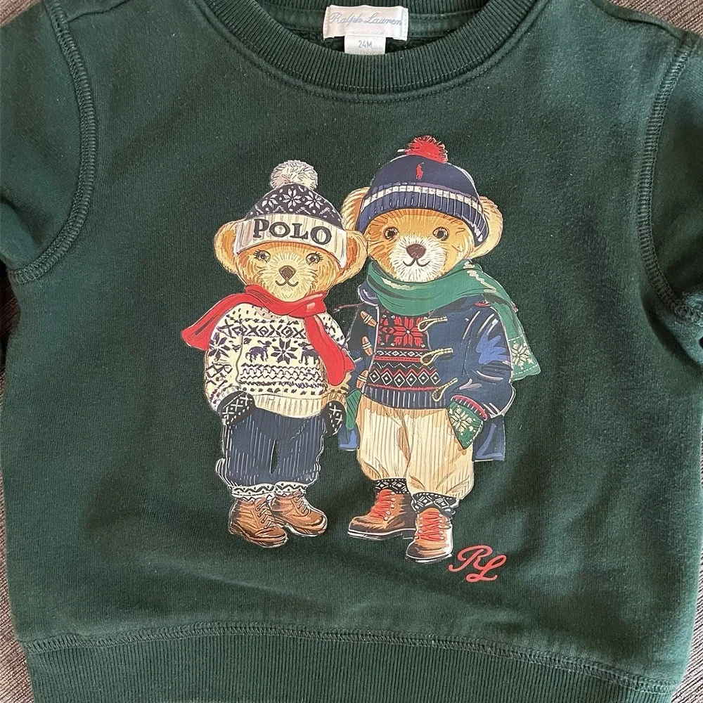 Polo Ralph Lauren Baby Dark Green Polo Bear Crewneck Sweatshirt 24 Months Cozy